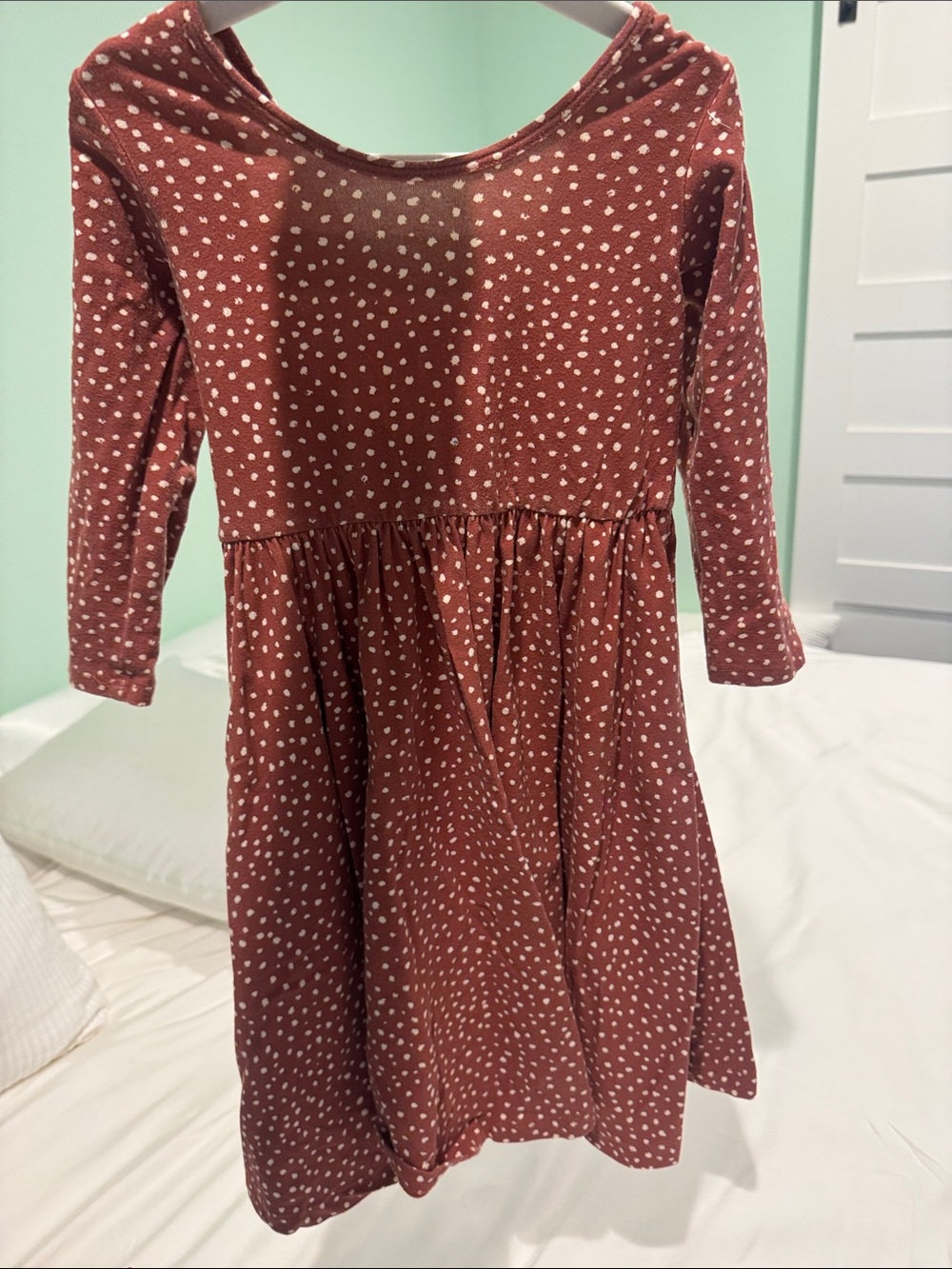 Girls' Dot Print Long Sleeve Dress in Rust